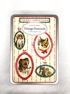 12 Vintage Merry Christmas Pupper & Kitten Postcards